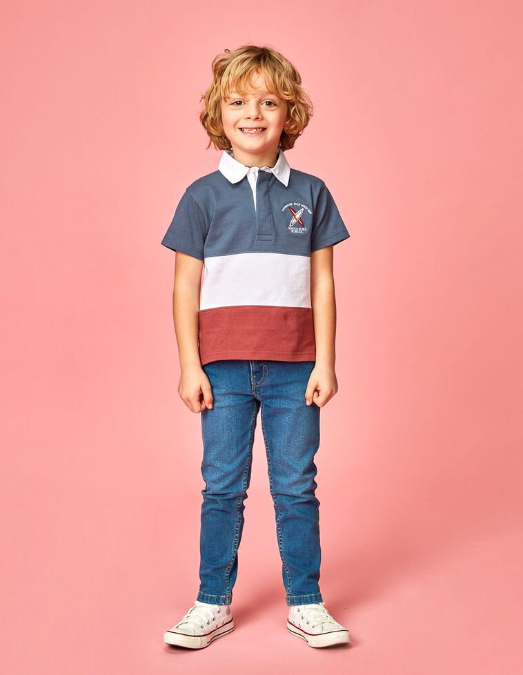 Polo a righe con surf color blu medio