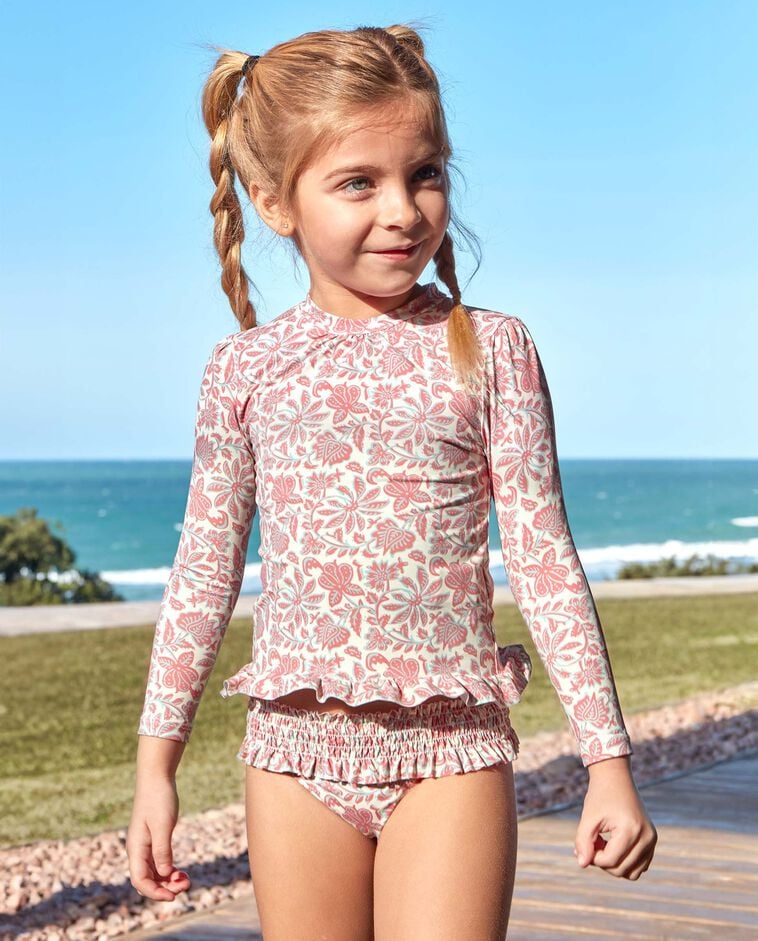 Maillot de bain imprim&eacute; fleurs indiennes beige clair