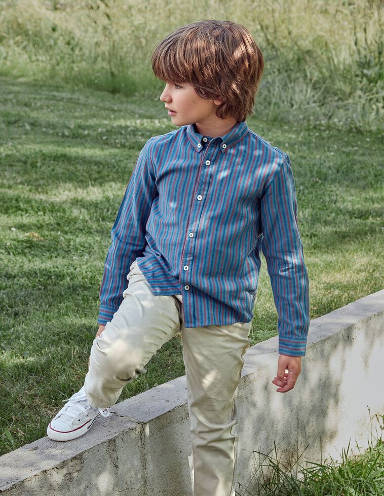 Camicia Righe Blu Pavone