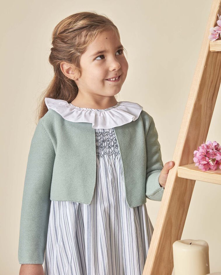 Veste courte en point mousse bleu-vert