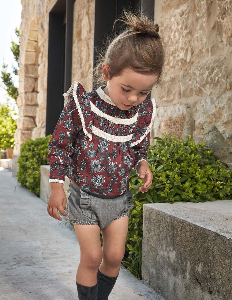 Blouse à bandes brodées bordeaux