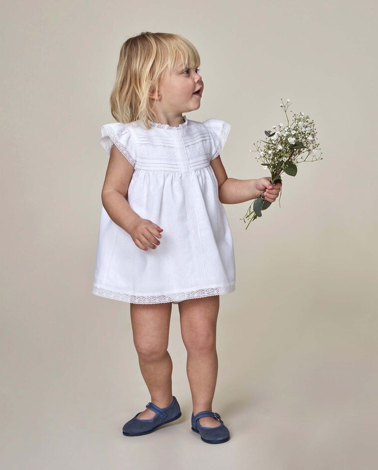 Vestito in lino con ricami bianco