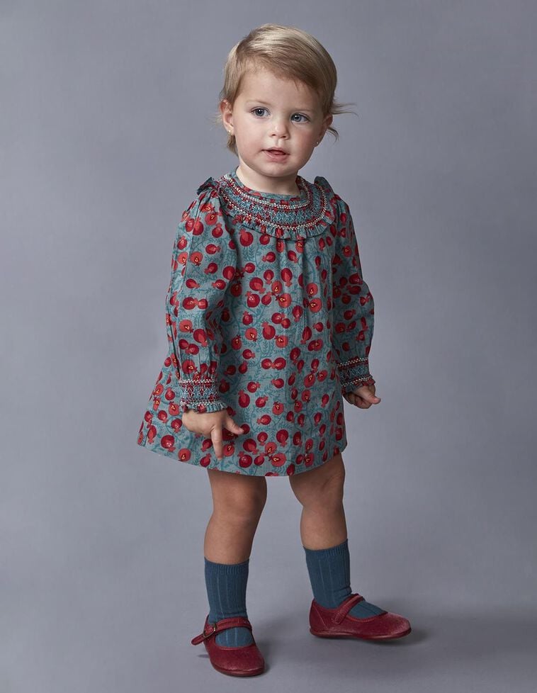 Robe à col nid d'abeille fait main bleu clair