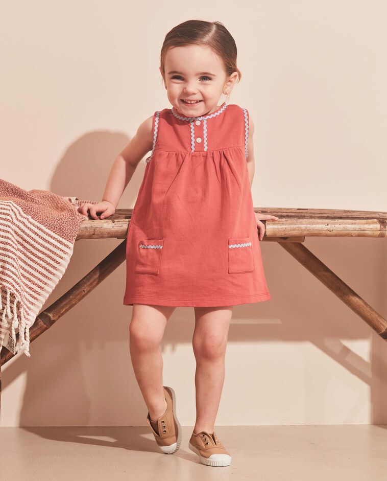 Vestido com ric rac a contraste laranja