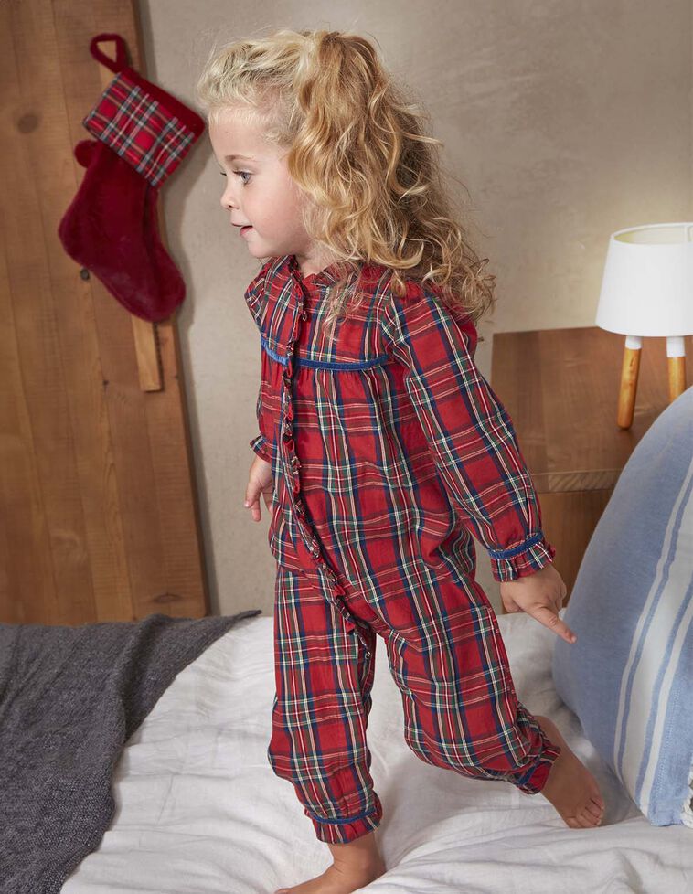 Pyjama de Noël à carreaux tartan avec bordure contrastée rouge