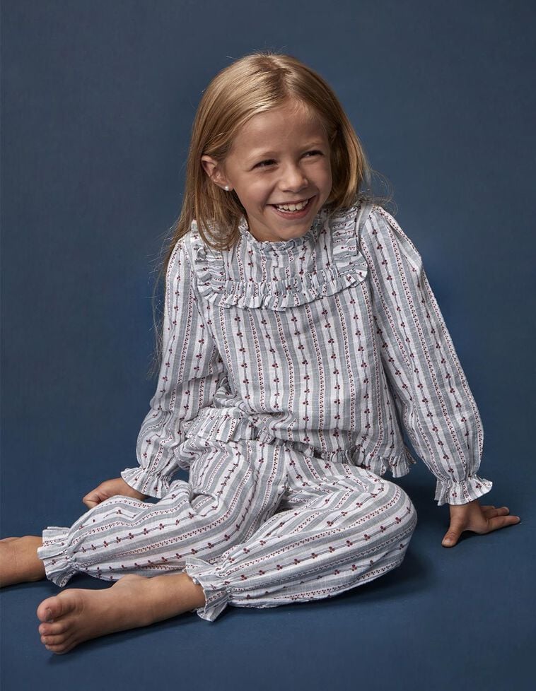 Pyjama imprimé rayures et fleurs blanc