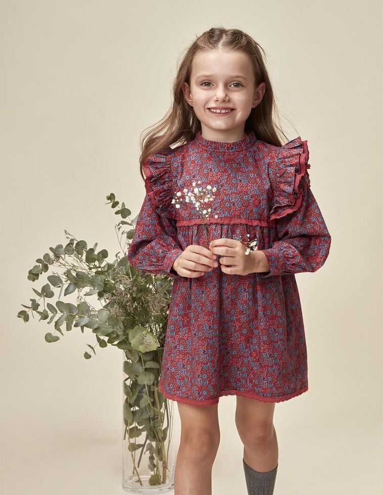 Kleid mit Aufdruck, in Granatrot