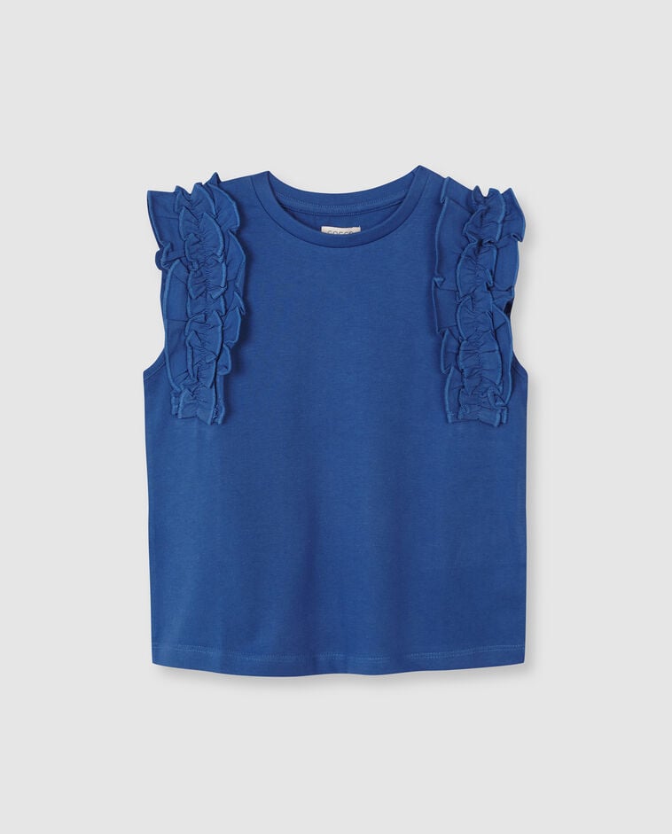 T-shirt &agrave; triple volant bleu