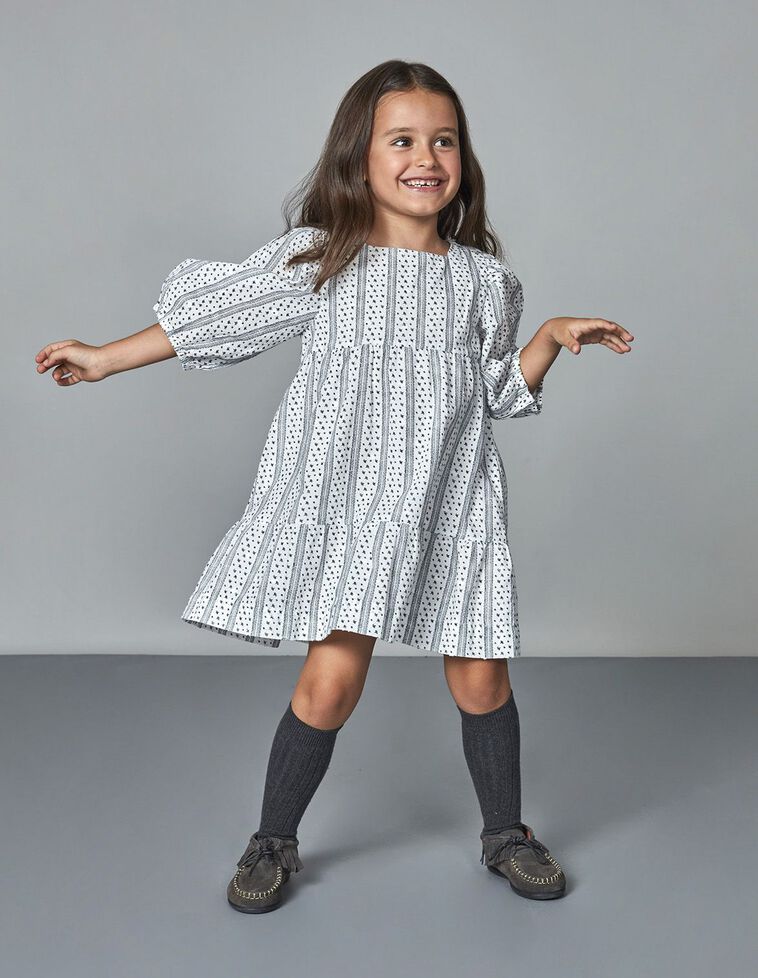 Vestito Con Spacchi E Manica Abbottonata Con Stampa Fiorellini Ecru