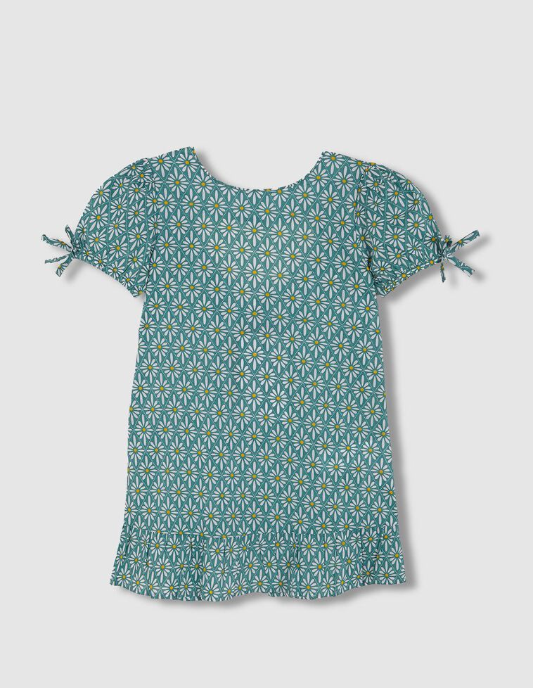 Vestido manga em balão com estampado d azul claro