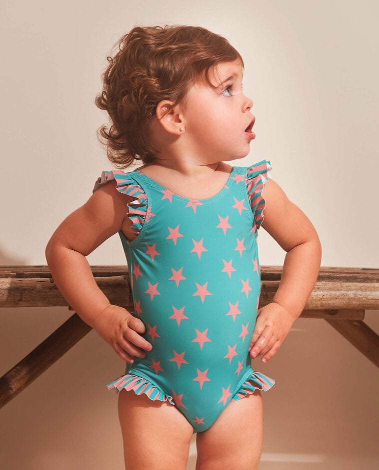Maillot de bain &agrave; &eacute;toiles bleu-vert