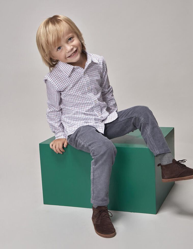 Chemise à carreaux à patte longue blanche