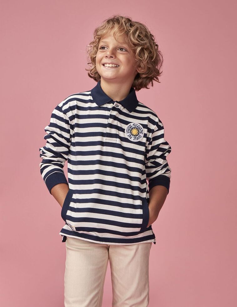 Polo a righe con patch "Paris" bianco