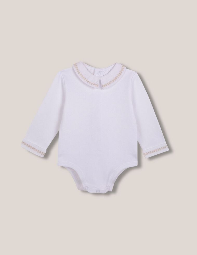Body manica lunga con colletto ricamato bianco