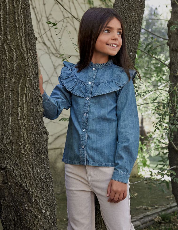 Chemise Jean Avec Double Volant Denim