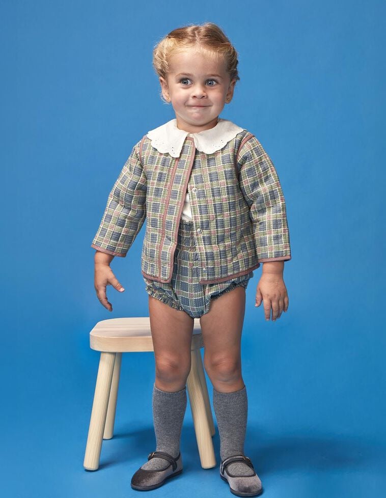 Veste matelassée à carreaux bleu clair