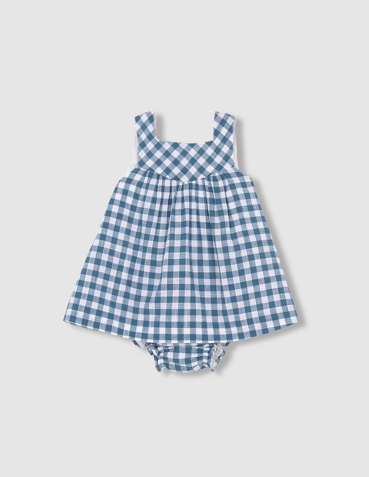 Vestido com padrão de xadrez vichy  verde petróleo