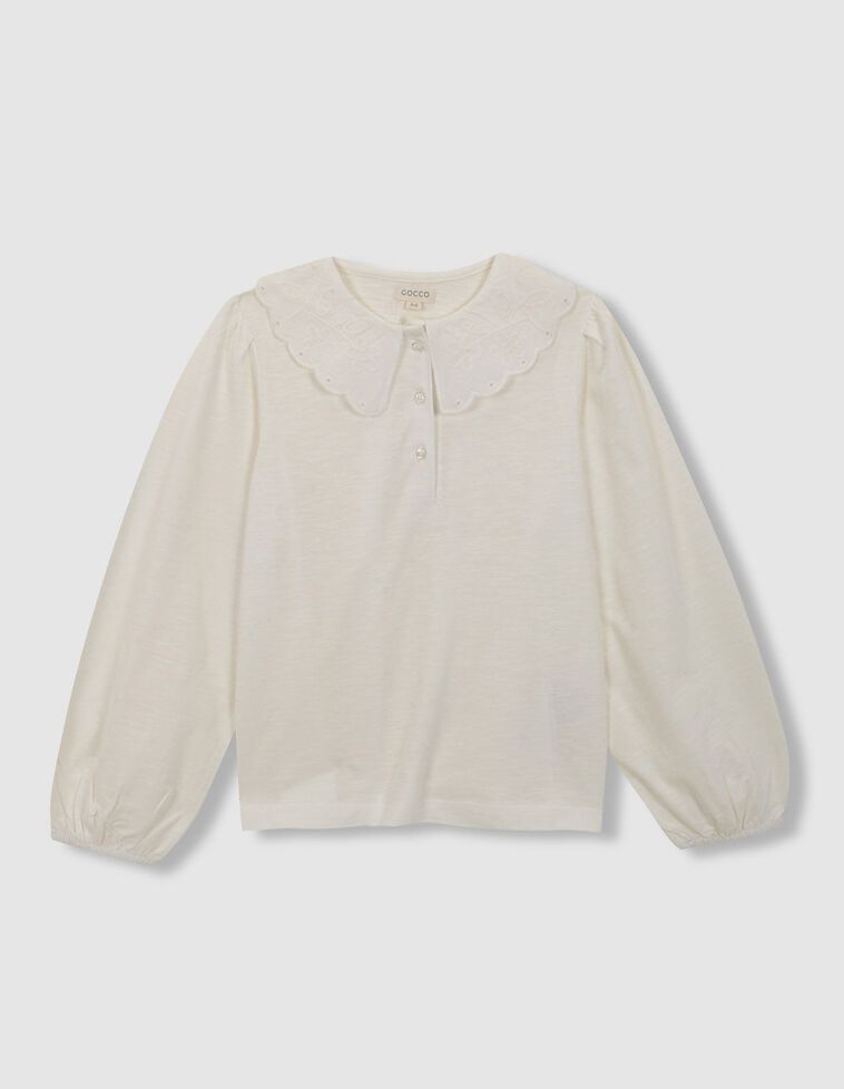 Tee-shirt grand col découpé en popeline blanche