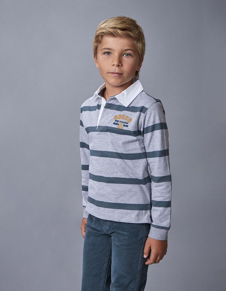 Polo rayé avec empiècements gris