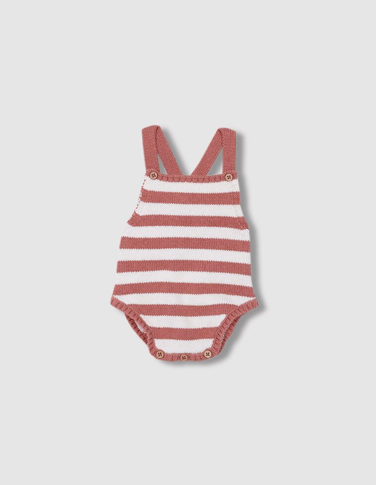 Babygrow sem pernas com padrão de riscas cor de rosa escuro e branco