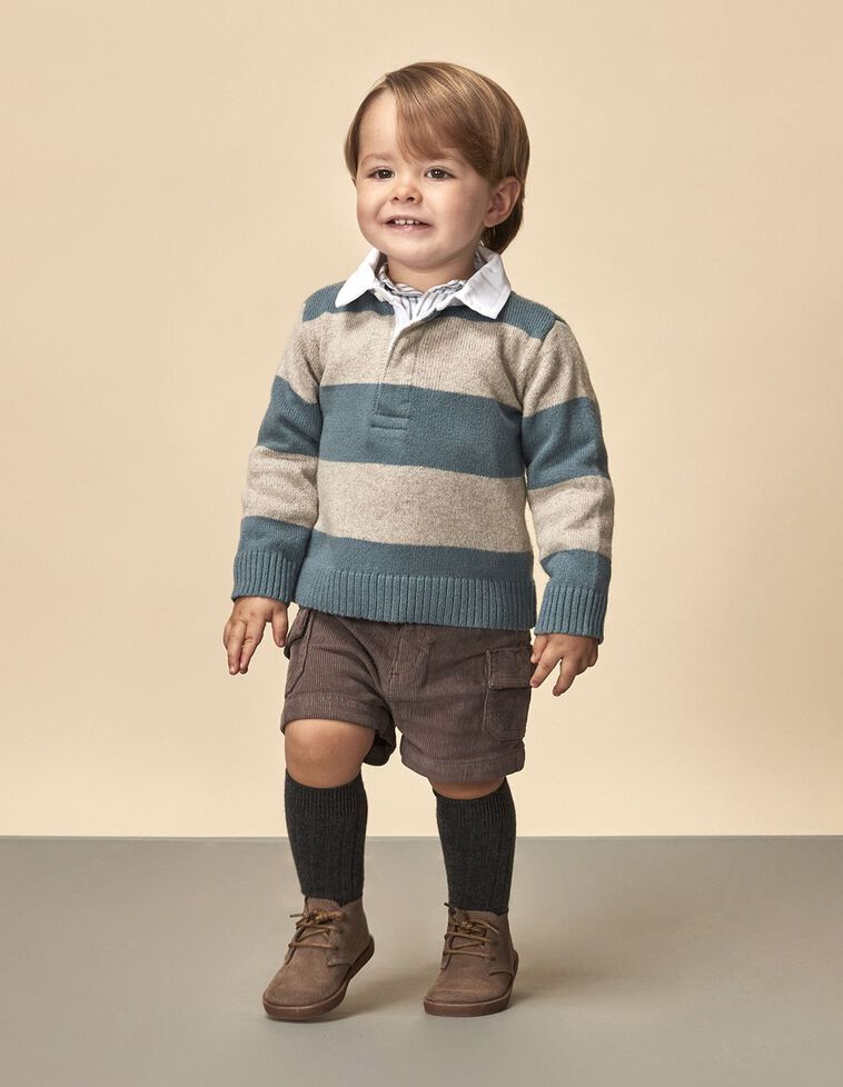 Maglione Polo A Righe Petrolio Chiaro Melange