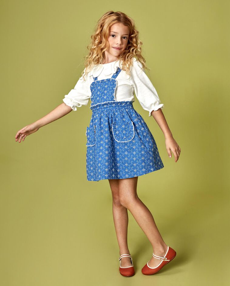 Robe chasuble &agrave; volant &agrave; la taille bleu