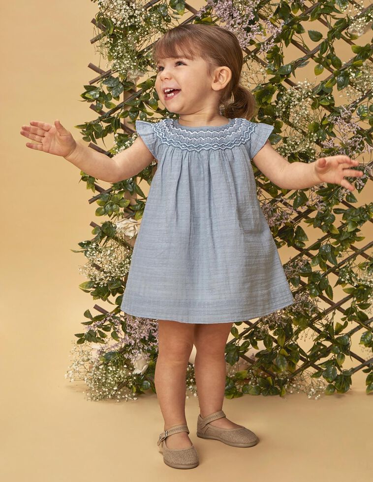 Robe unie avec nid d'abeille gris contrasté