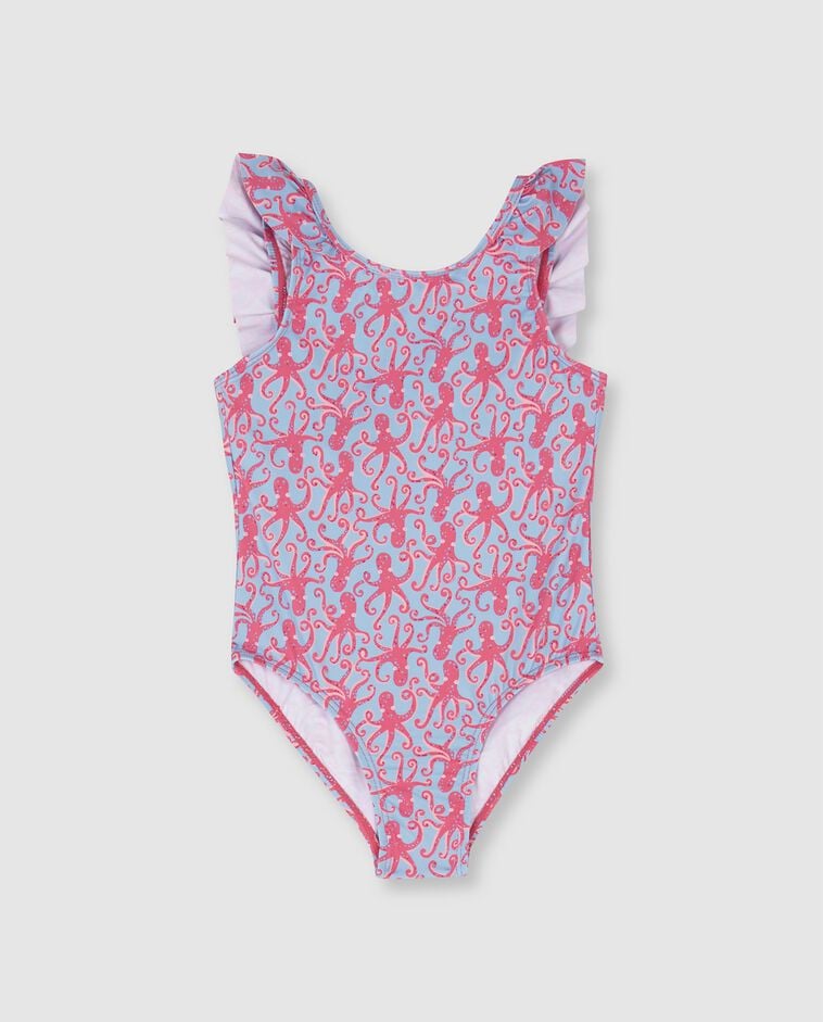 Maillot de bain bleu &agrave; poulpes roses