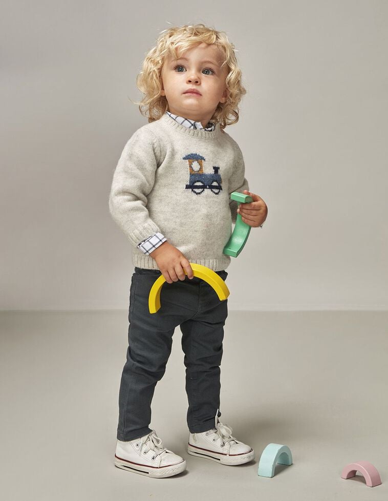 Pull Avec Motif de Train Pierre M&eacute;lang&eacute;e
