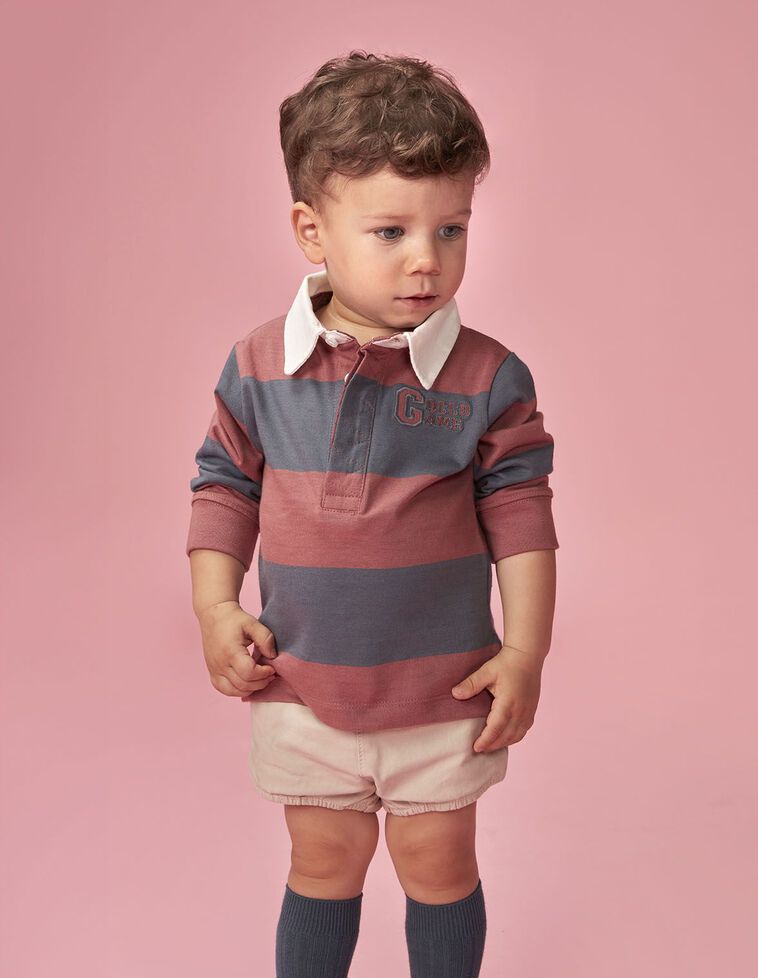 Polo a righe con patch rosso