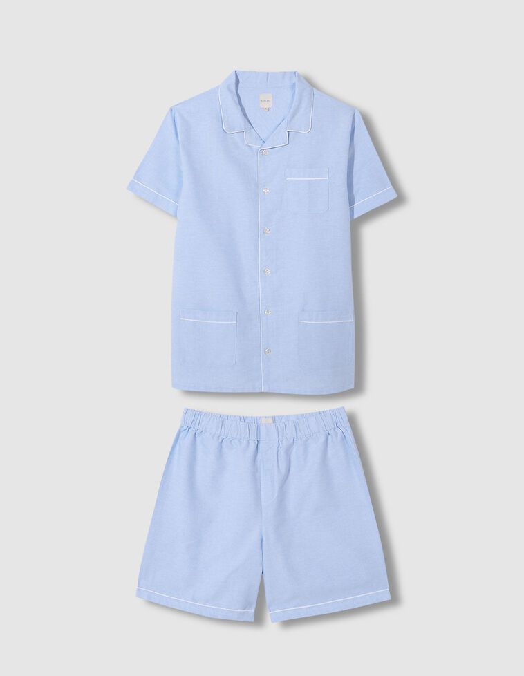 Pijama curto com padrão de Oxford  azul