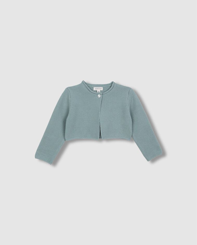 Veste courte en point mousse bleu-vert