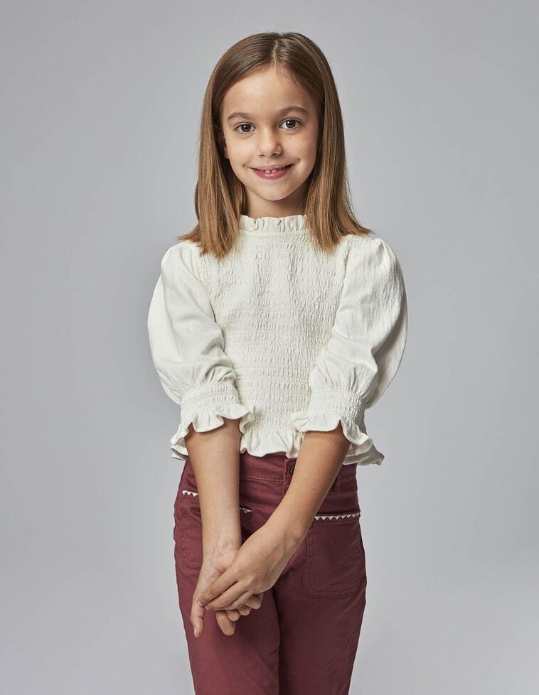 T-shirt à manches courtes avec smock blanc