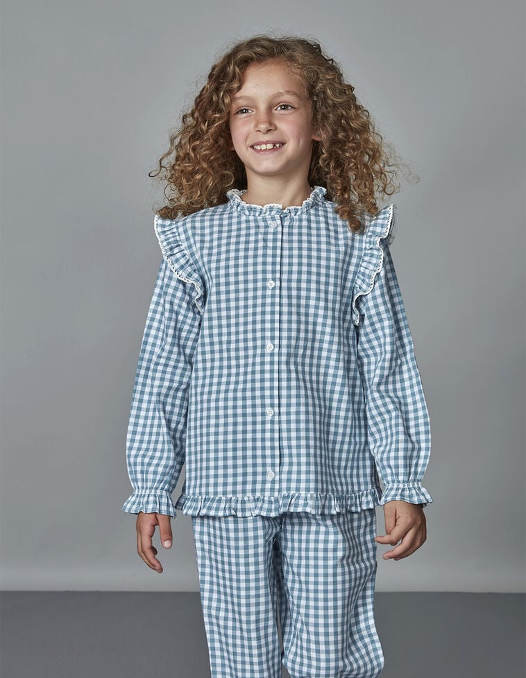 Pyjama Carreaux Vichy P&eacute;trole Clair