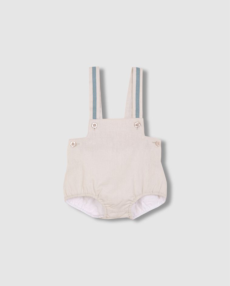 Culotte bouffante en lin &agrave; bretelles coloris pierre