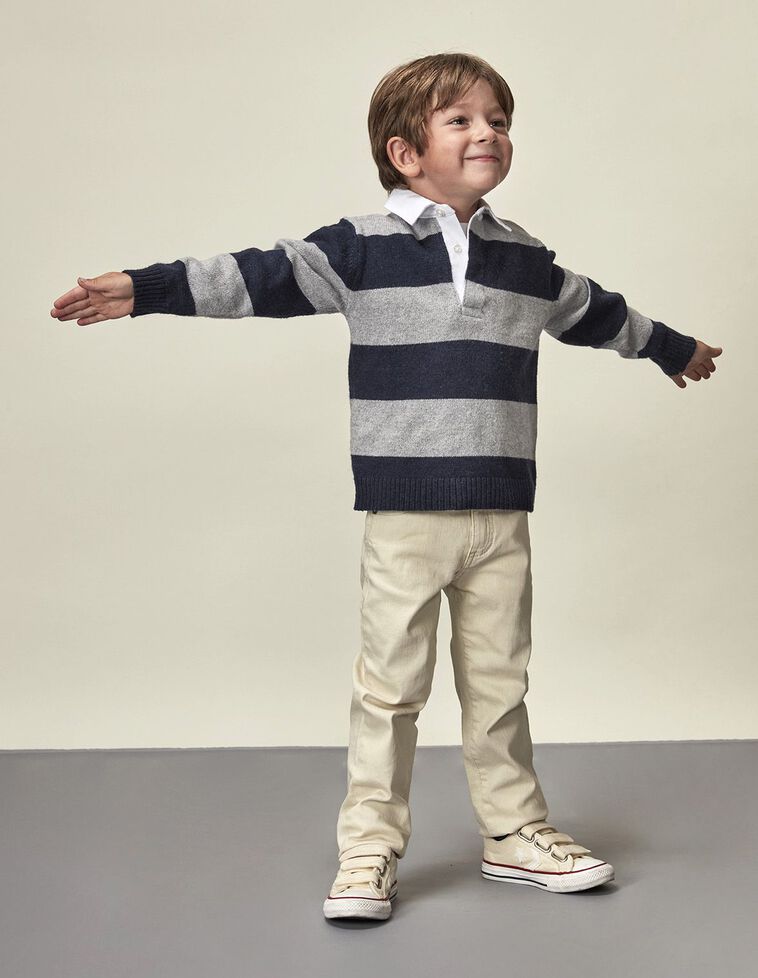 Maglione Polo A Righe Blu Marino