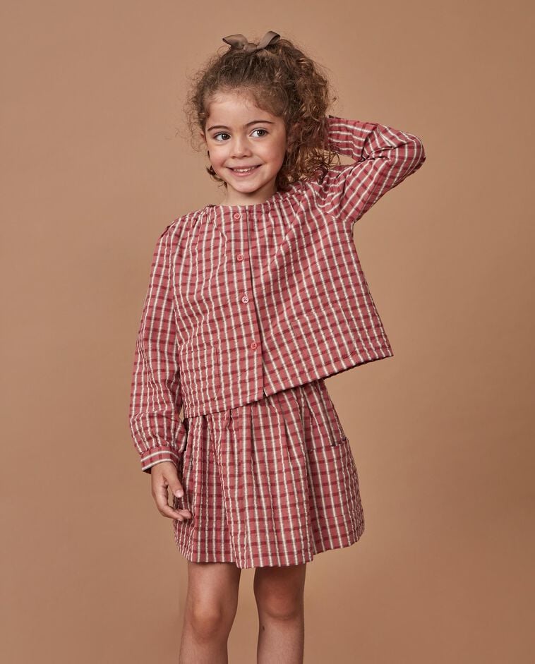 Jupe rose &agrave; carreaux fille