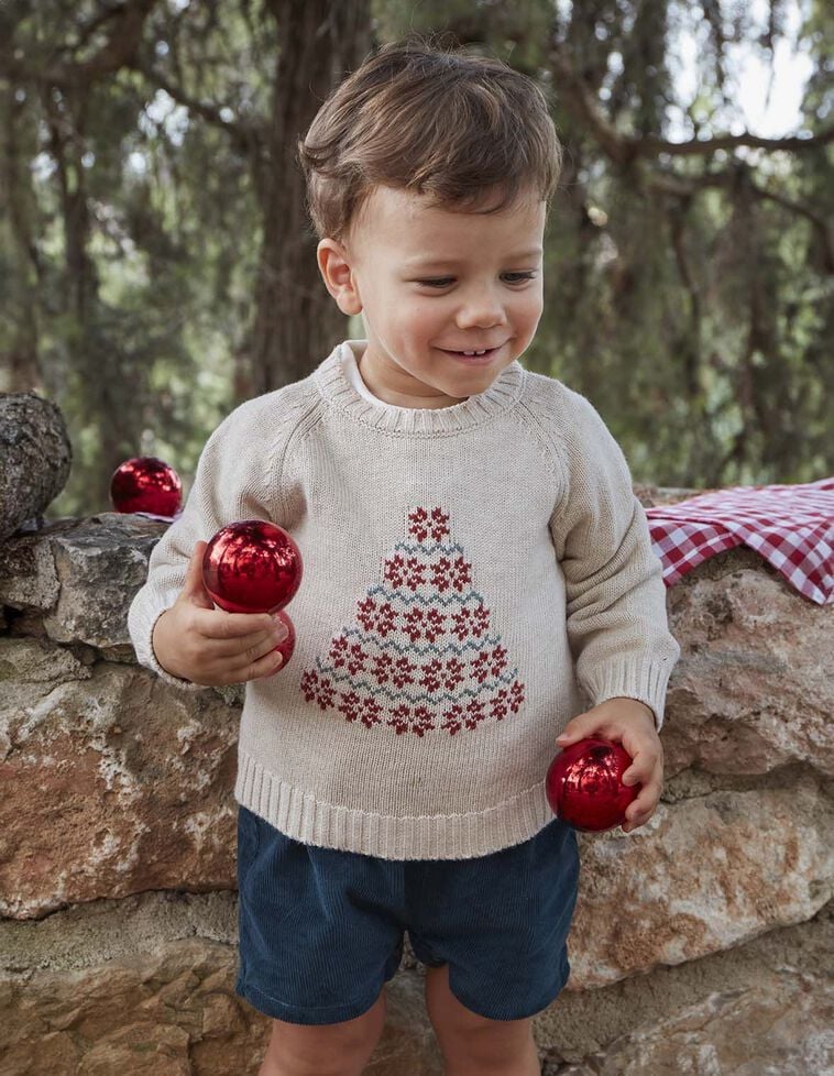 Maglione con disegno natalizio marrone chiaro