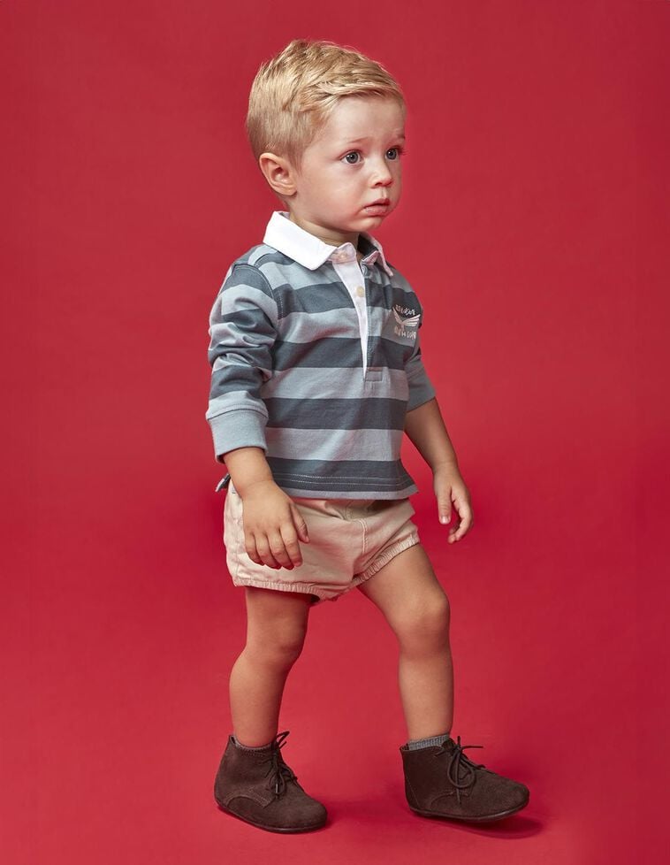 Polo às riscas com estampado verde-petróleo Polo às riscas com estampado verde-petróleo