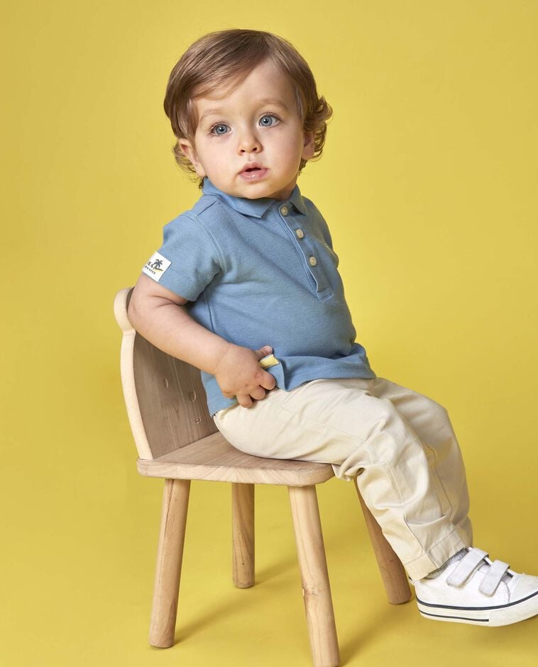 Pantalon long &agrave; taille &eacute;lastiqu&eacute;e coloris pierre