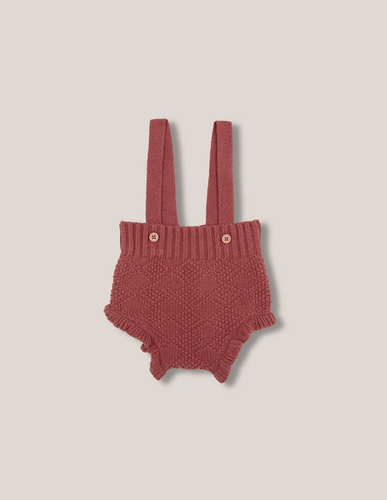 Pantalon bouffant haut à bretelles en maille spéciale avec laine rouge