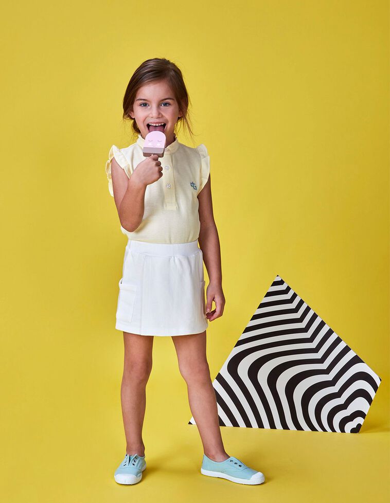 Gonna pantalone in pile color bianco sporco 