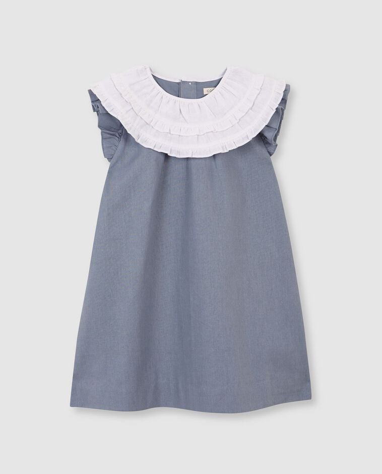 Robe en lin &agrave; col contrastant grise