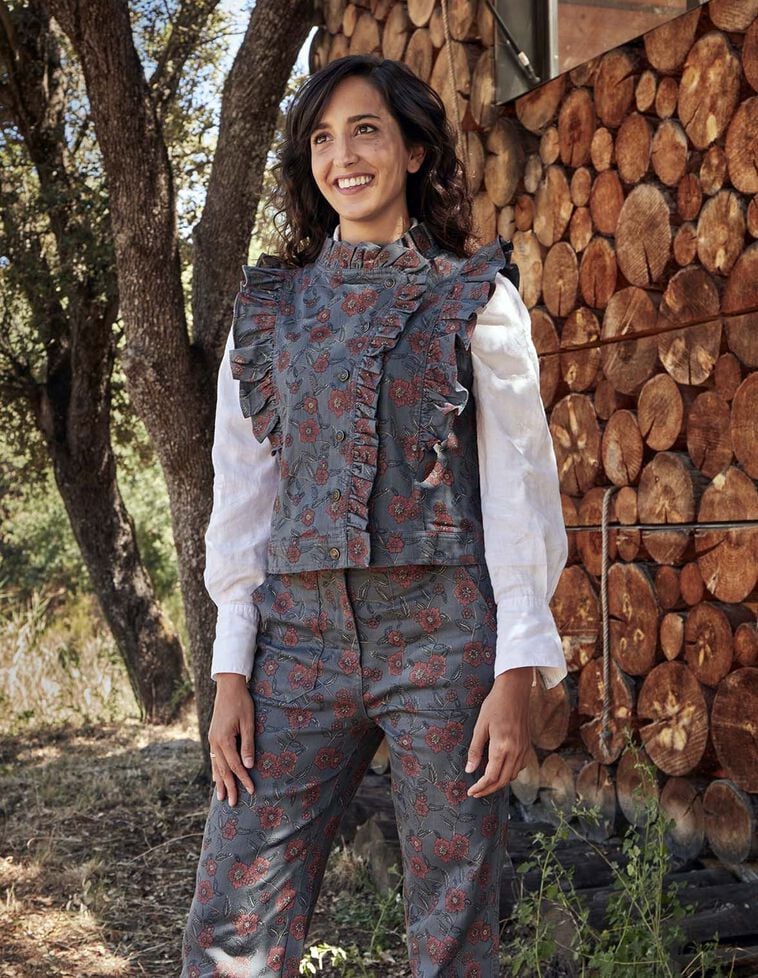 Pantalon imprimé pour maman vert pétrole