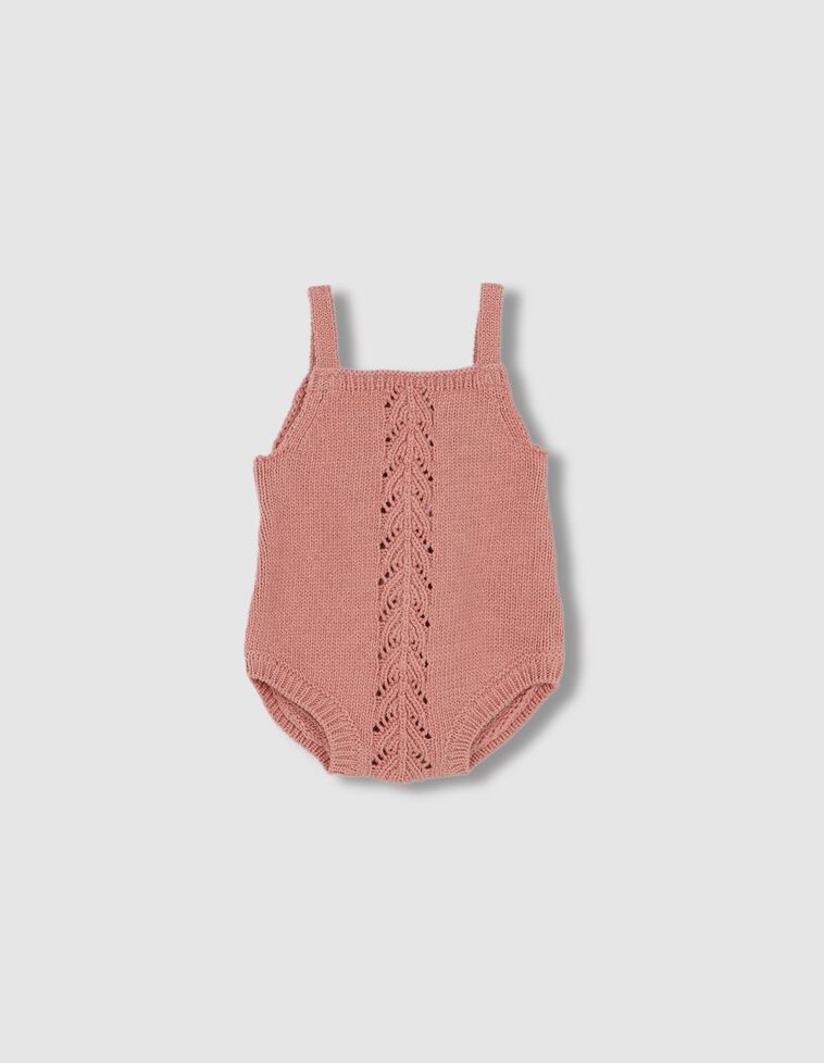 Babygrow sem pernas com detalhe de malha microperfurada cor de rosa blush