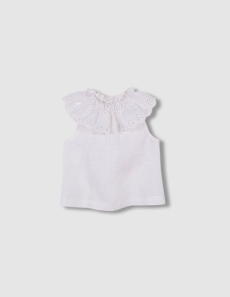 Blusa con scollo ricamato color bianco sporco