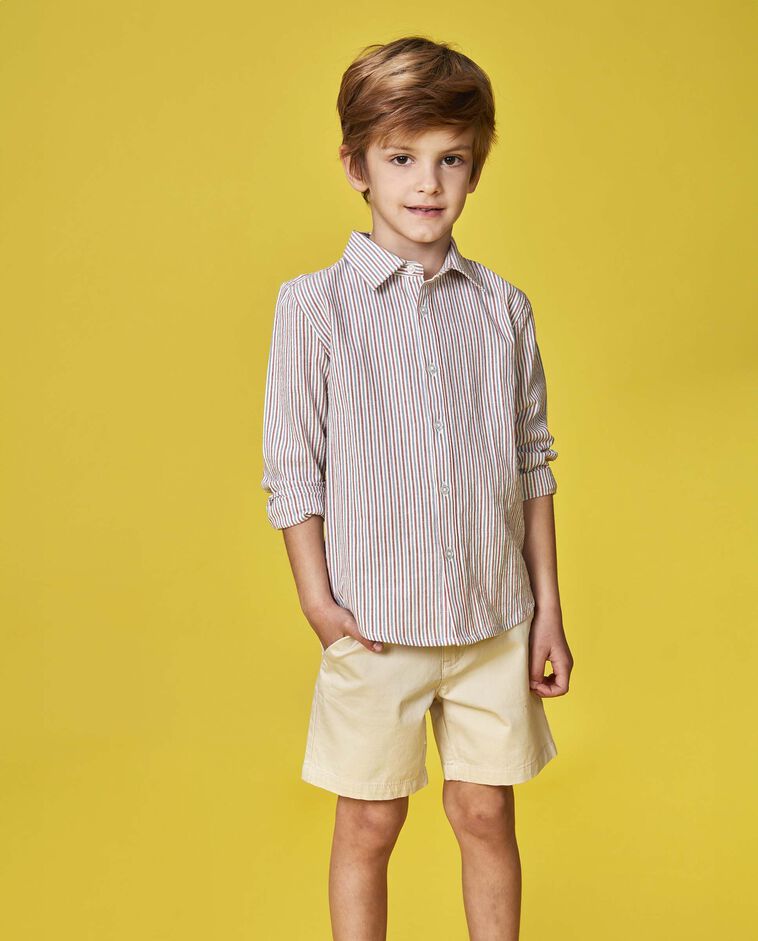 Chemise manches longues en tissus contrast&eacute;s blanche