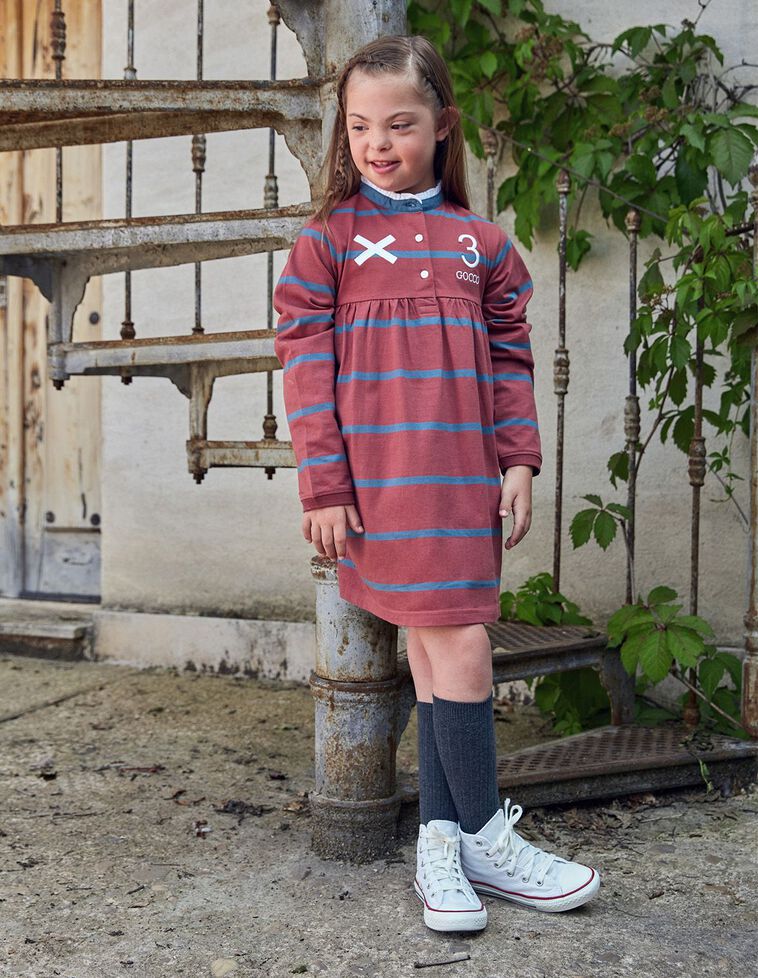 Vestito Polo Righe Corallo Scuro