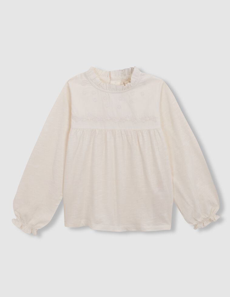 T-shirt à manches longues brodé de brindilles blanches