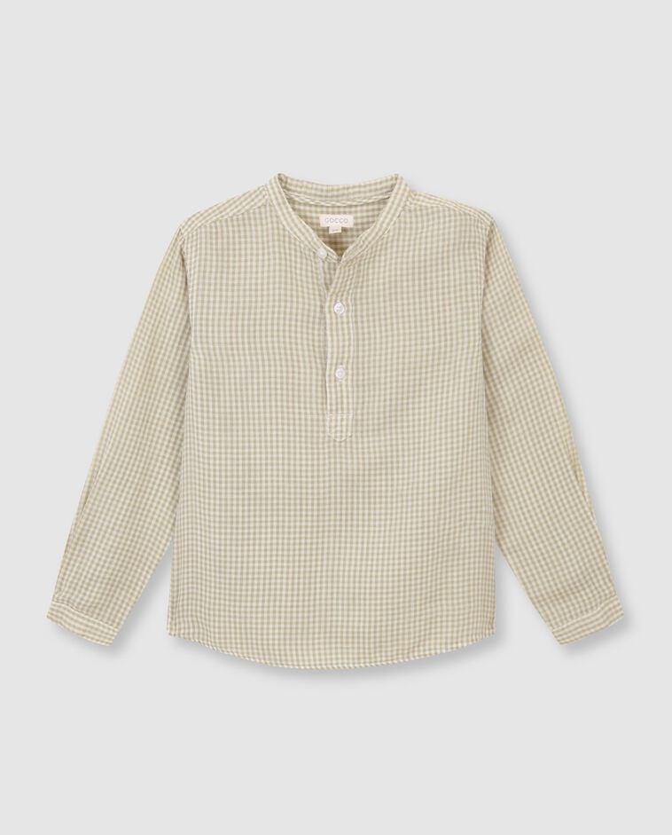 Chemise col mao vichy blanche